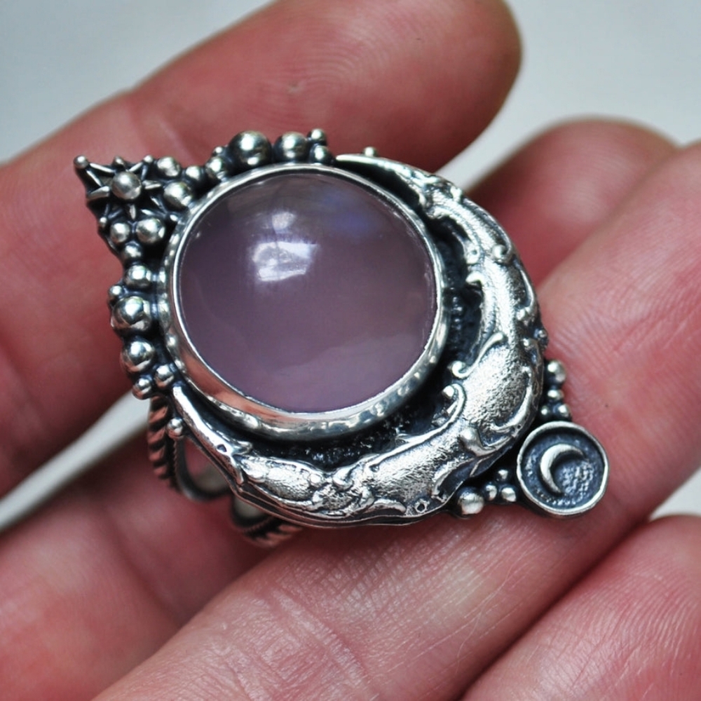 DarkFawn Lunar Dew Purple Chalcedony Ring - Picture 5 of 11